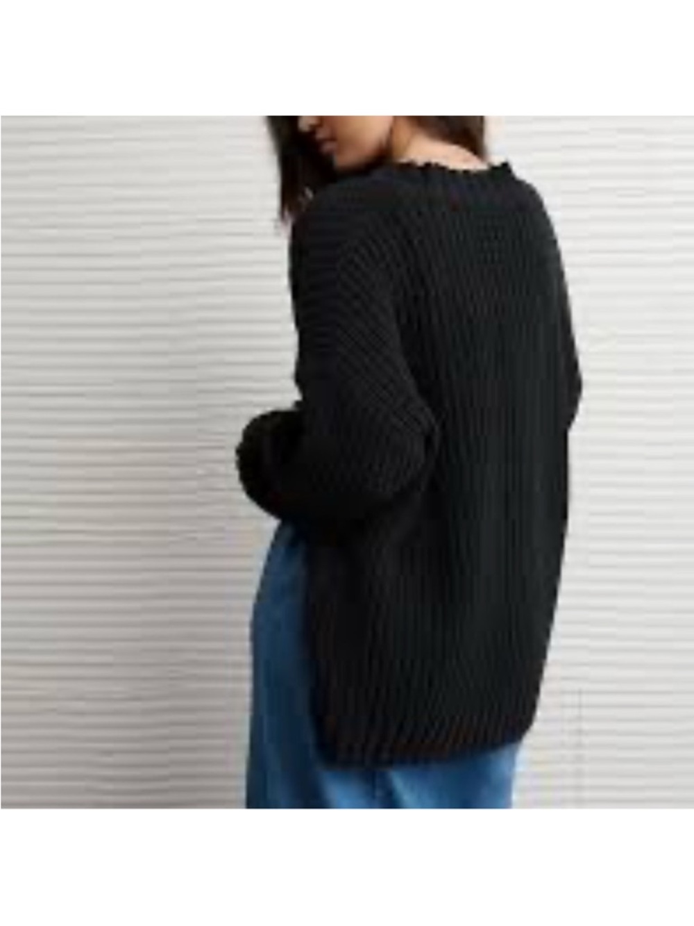 American Eagle Outfitters Black Ribbed Crew Sweater